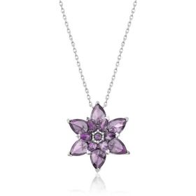 HİLALSHOP 925 Ayar Gümüş Mor Lotus Çiçeği Bayan Gümüş Kolye