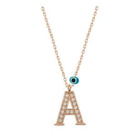 HİLALSHOP 925 Ayar Gümüş Nazar Rose A Harfi Kadın Gümüş Kolye