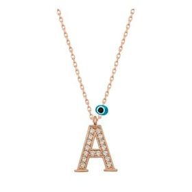 HİLALSHOP 925 Ayar Gümüş Nazar Rose A Harfi Kadın Gümüş Kolye