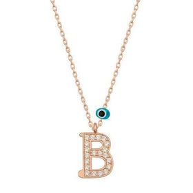 HİLALSHOP 925 Ayar Gümüş Nazar Rose B Harfi Kadın Gümüş Kolye