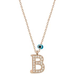 HİLALSHOP 925 Ayar Gümüş Nazar Rose B Harfi Kadın Gümüş Kolye