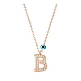HİLALSHOP 925 Ayar Gümüş Nazar Rose B Harfi Kadın Gümüş Kolye