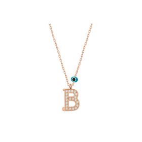 HİLALSHOP 925 Ayar Gümüş Nazar Rose B Harfi Kadın Gümüş Kolye