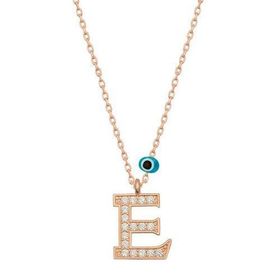HİLALSHOP 925 Ayar Gümüş Nazar Rose E Harfi Kadın Gümüş Kolye