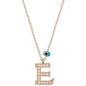 HİLALSHOP 925 Ayar Gümüş Nazar Rose E Harfi Kadın Gümüş Kolye