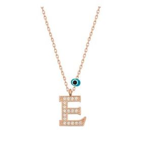 HİLALSHOP 925 Ayar Gümüş Nazar Rose E Harfi Kadın Gümüş Kolye