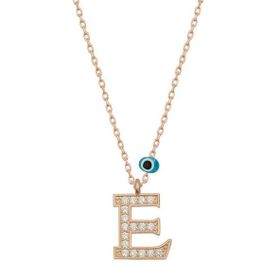 HİLALSHOP 925 Ayar Gümüş Nazar Rose E Harfi Kadın Gümüş Kolye