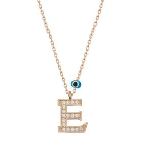 HİLALSHOP 925 Ayar Gümüş Nazar Rose E Harfi Kadın Gümüş Kolye