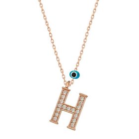 HİLALSHOP 925 Ayar Gümüş Nazar Rose H Harfi Kadın Gümüş Kolye
