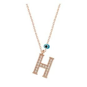 HİLALSHOP 925 Ayar Gümüş Nazar Rose H Harfi Kadın Gümüş Kolye