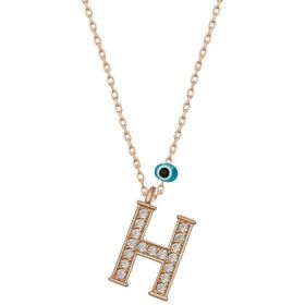 HİLALSHOP 925 Ayar Gümüş Nazar Rose H Harfi Kadın Gümüş Kolye
