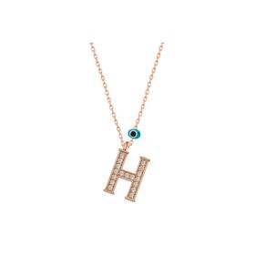 HİLALSHOP 925 Ayar Gümüş Nazar Rose H Harfi Kadın Gümüş Kolye