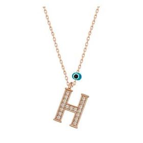 HİLALSHOP 925 Ayar Gümüş Nazar Rose H Harfi Kadın Gümüş Kolye