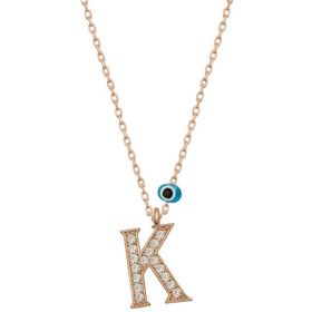 HİLALSHOP 925 Ayar Gümüş Nazar Rose K Harfi Kadın Gümüş Kolye