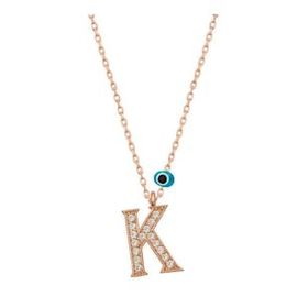 HİLALSHOP 925 Ayar Gümüş Nazar Rose K Harfi Kadın Gümüş Kolye