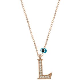 HİLALSHOP 925 Ayar Gümüş Nazar Rose L Harfi Kadın Gümüş Kolye