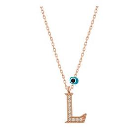 HİLALSHOP 925 Ayar Gümüş Nazar Rose L Harfi Kadın Gümüş Kolye
