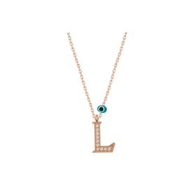 HİLALSHOP 925 Ayar Gümüş Nazar Rose L Harfi Kadın Gümüş Kolye