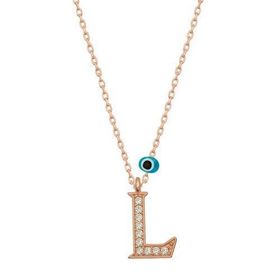 HİLALSHOP 925 Ayar Gümüş Nazar Rose L Harfi Kadın Gümüş Kolye