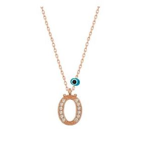 HİLALSHOP 925 Ayar Gümüş Nazar Rose Ö Harfi Kadın Gümüş Kolye