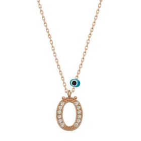 HİLALSHOP 925 Ayar Gümüş Nazar Rose Ö Harfi Kadın Gümüş Kolye
