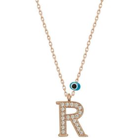 HİLALSHOP 925 Ayar Gümüş Nazar Rose R Harfi Kadın Gümüş Kolye