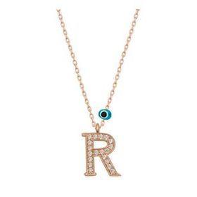 HİLALSHOP 925 Ayar Gümüş Nazar Rose R Harfi Kadın Gümüş Kolye