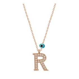 HİLALSHOP 925 Ayar Gümüş Nazar Rose R Harfi Kadın Gümüş Kolye
