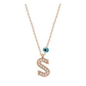 HİLALSHOP 925 Ayar Gümüş Nazar Rose S Harfi Kadın Gümüş Kolye