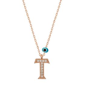 HİLALSHOP 925 Ayar Gümüş Nazar Rose T Harfi Kadın Gümüş Kolye