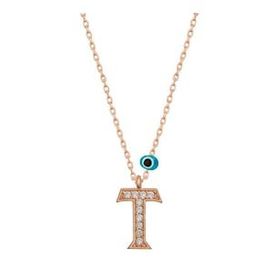 HİLALSHOP 925 Ayar Gümüş Nazar Rose T Harfi Kadın Gümüş Kolye