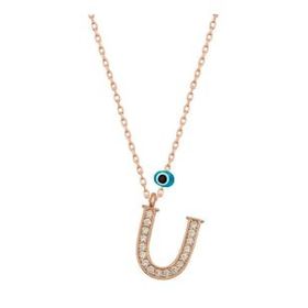 HİLALSHOP 925 Ayar Gümüş Nazar Rose U Harfi Kadın Gümüş Kolye