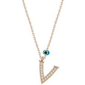 HİLALSHOP 925 Ayar Gümüş Nazar Rose V Harfi Kadın Gümüş Kolye