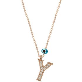HİLALSHOP 925 Ayar Gümüş Nazar Rose Y Harfi Kadın Gümüş Kolye
