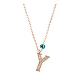 HİLALSHOP 925 Ayar Gümüş Nazar Rose Y Harfi Kadın Gümüş Kolye