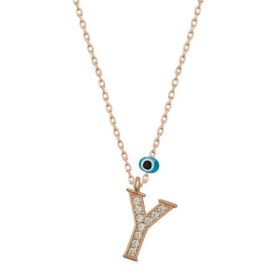 HİLALSHOP 925 Ayar Gümüş Nazar Rose Y Harfi Kadın Gümüş Kolye