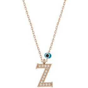 HİLALSHOP 925 Ayar Gümüş Nazar Rose Z Harfi Kadın Gümüş Kolye