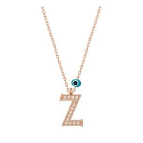 HİLALSHOP 925 Ayar Gümüş Nazar Rose Z Harfi Kadın Gümüş Kolye