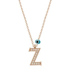 HİLALSHOP 925 Ayar Gümüş Nazar Rose Z Harfi Kadın Gümüş Kolye
