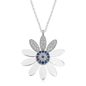 HİLALSHOP 925 Ayar Gümüş Nazarlı Papatya Kadın Gümüş Kolye