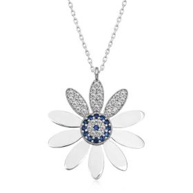 HİLALSHOP 925 Ayar Gümüş Nazarlı Papatya Kadın Gümüş Kolye