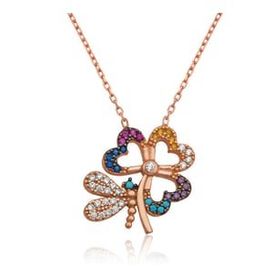 HİLALSHOP 925 Ayar Kelebekli Yonca Kadın Gümüş Kolye