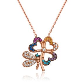 HİLALSHOP 925 Ayar Kelebekli Yonca Kadın Gümüş Kolye