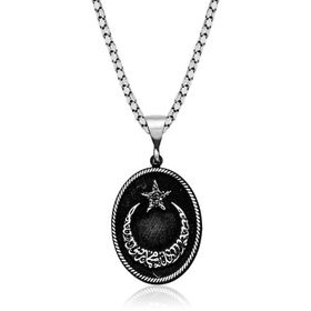 HİLALSHOP 925 Ayar Kelime-i Tevhid Yazılı Ay Yıldız Erkek Gümüş Kolye