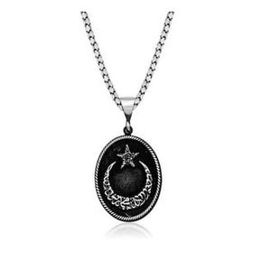 HİLALSHOP 925 Ayar Kelime-i Tevhid Yazılı Ay Yıldız Erkek Gümüş Kolye