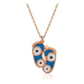 HİLALSHOP 925 Ayar Nazarlı Ayak İzi Çok Renkli Kadın Gümüş Kolye
