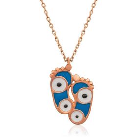 HİLALSHOP 925 Ayar Nazarlı Ayak İzi Çok Renkli Kadın Gümüş Kolye