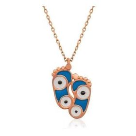 HİLALSHOP 925 Ayar Nazarlı Ayak İzi Çok Renkli Kadın Gümüş Kolye