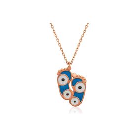 HİLALSHOP 925 Ayar Nazarlı Ayak İzi Çok Renkli Kadın Gümüş Kolye