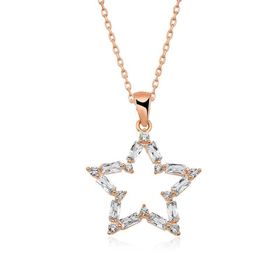 HİLALSHOP ​925 Ayar Rose Baget Taşlı Yıldız Gümüş Kolye
